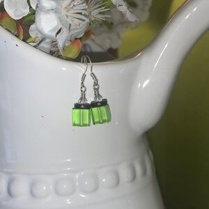 Pulse design Green  Glass Cube Drop Earrings -